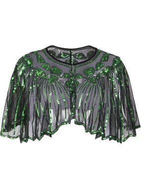 Women's Green 1920s Shawl Sequin Beaded Evening Cape Retro Wedding Wraps Scarf